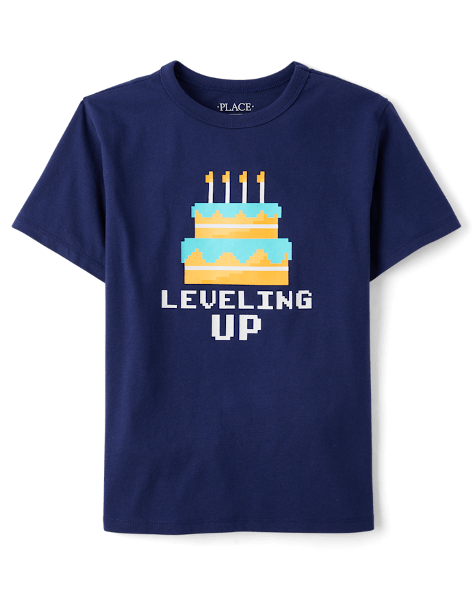 Boys Leveling Up Birthday Cake Graphic Tee