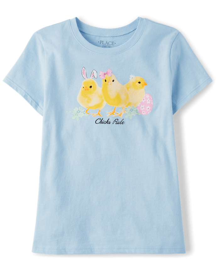 Girls Easter Chicks Rule Graphic Tee