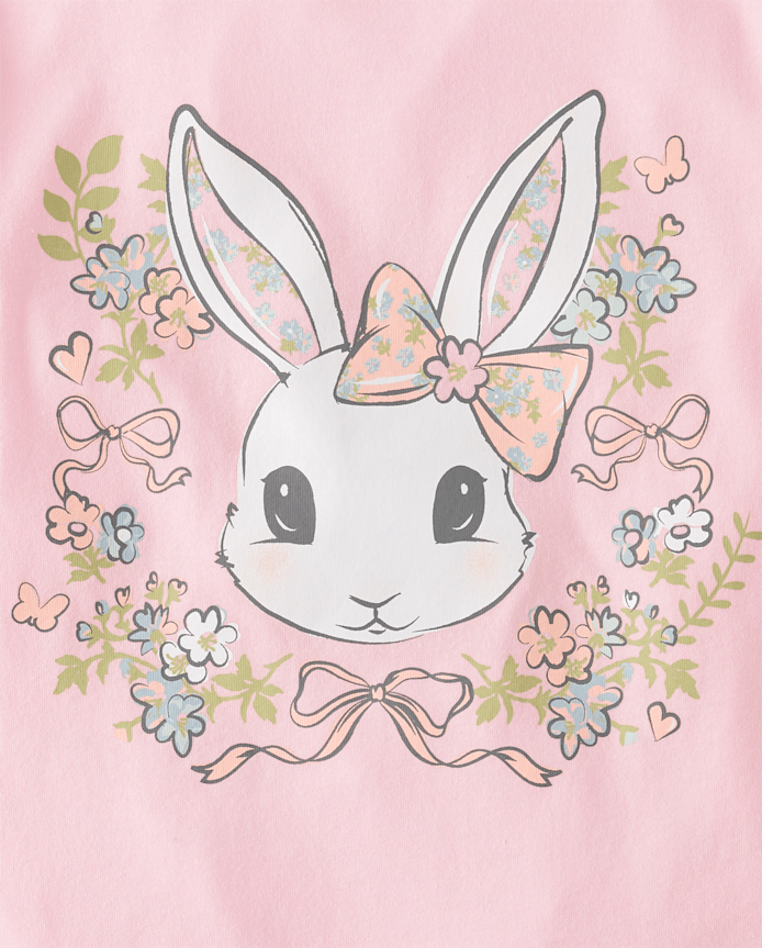 Girls Easter Bunny Floral  Graphic Tee