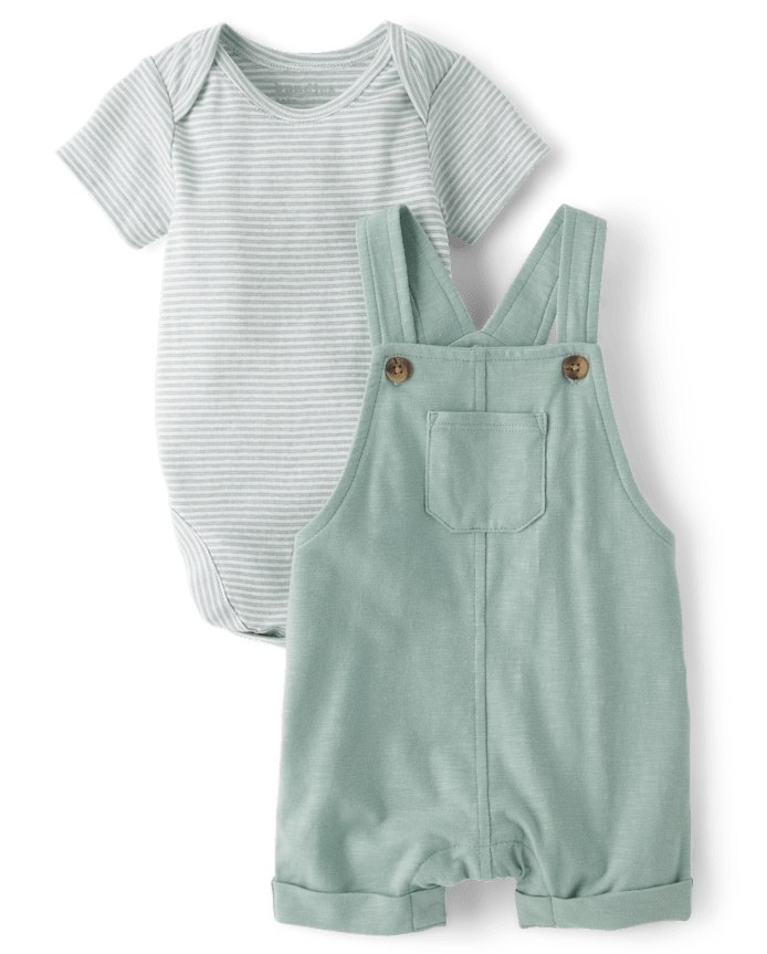 Baby Boys Marled Overalls 2-Piece Outfit Set