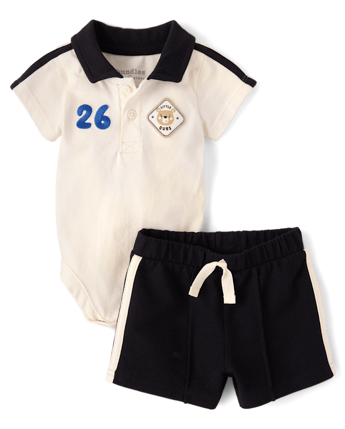 Baby Boys Applique Bear Patch 2-Piece Playwear Set