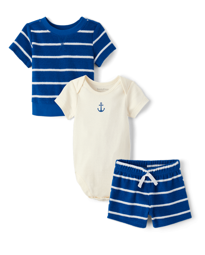 Baby Boys Striped Terry 3-Piece Playwear Set