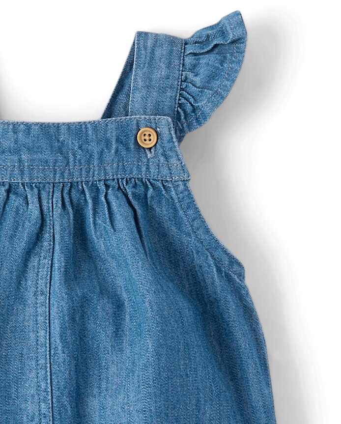 Baby Girls Chambray Flutter Overalls