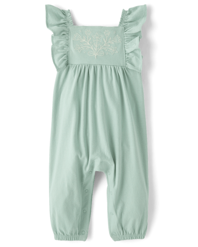 barboteuse brodée à volants pour bébé fille