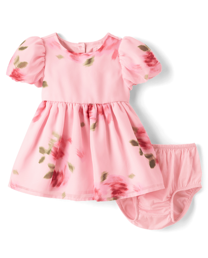 Baby Girls Floral Chiffon Fit And Flare Dress