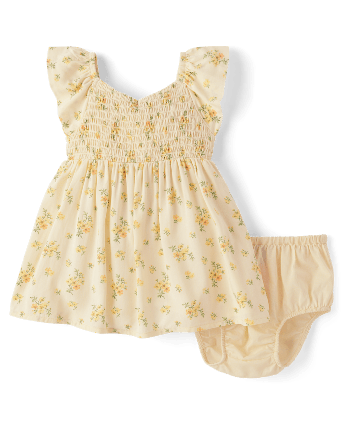 Baby Girls Floral Smocked Flutter Dress