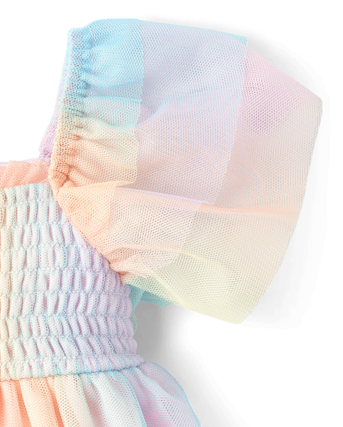 Baby Girls Rainbow Smocked Mesh Flutter Dress