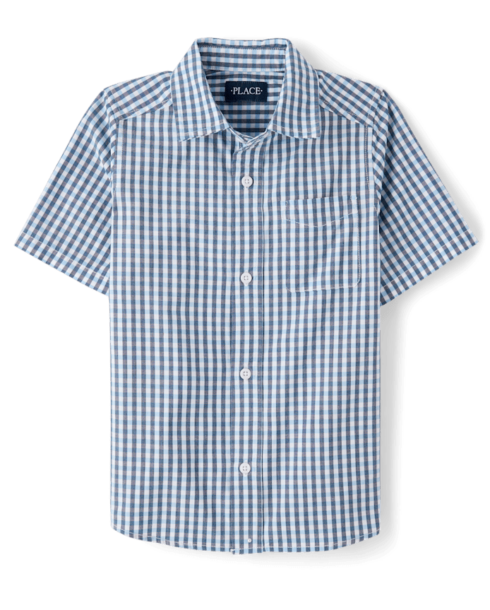 Boys Gingham Poplin Button Up Shirt