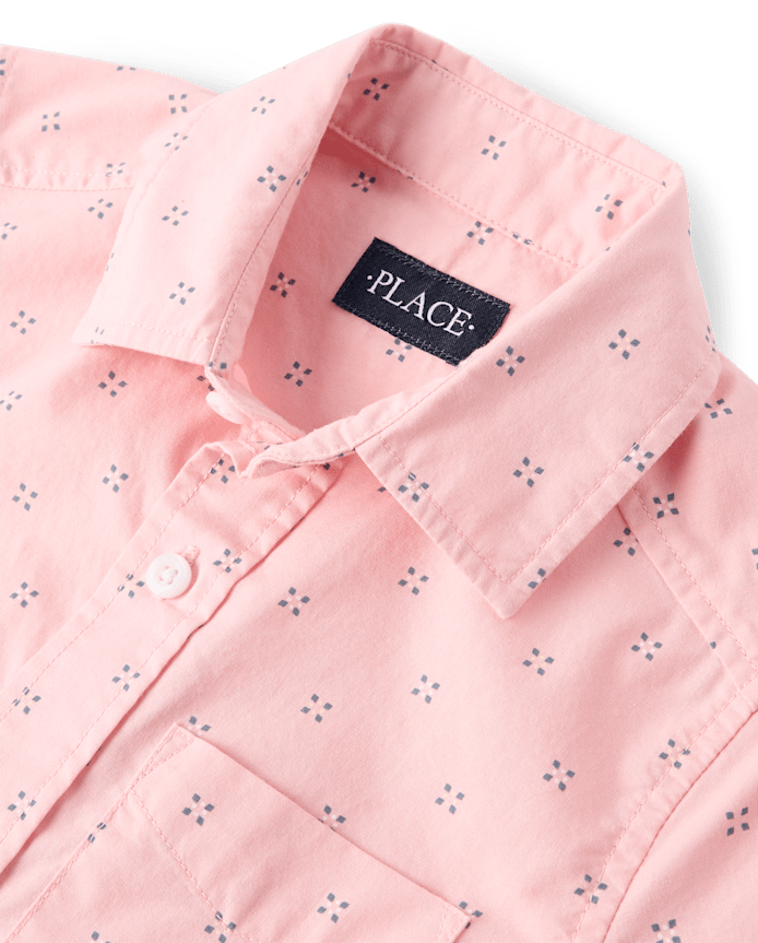 Boys Print Poplin Button Up Shirt
