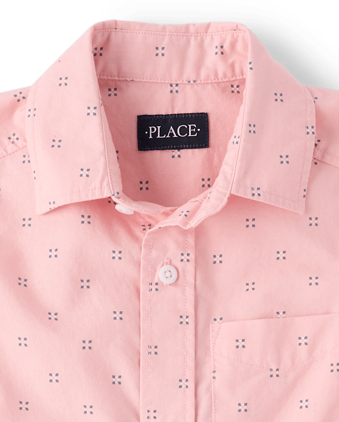 Boys Print Poplin Button Up Shirt