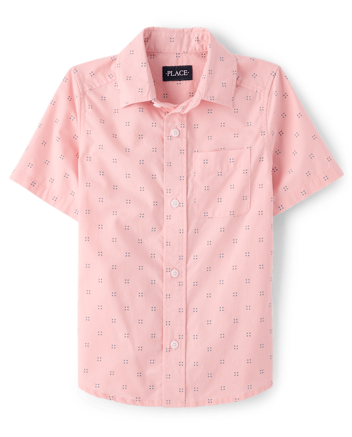 Boys Print Poplin Button Up Shirt