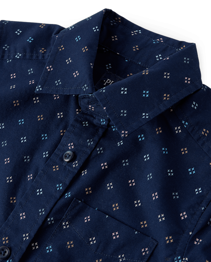 Boys Print Poplin Button Up Shirt