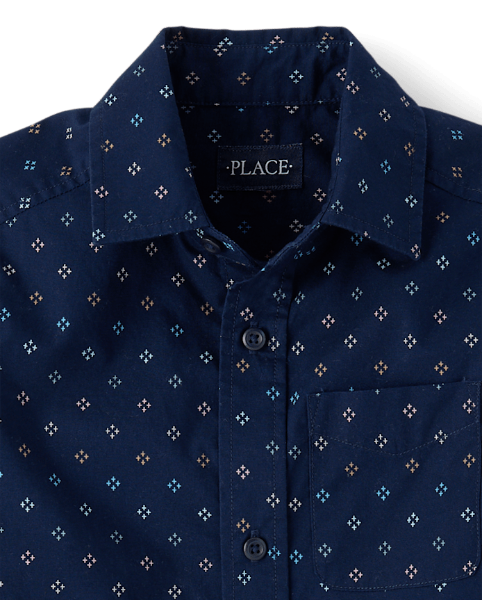 Boys Print Poplin Button Up Shirt
