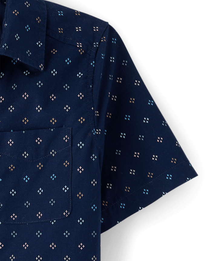 Boys Print Poplin Button Up Shirt
