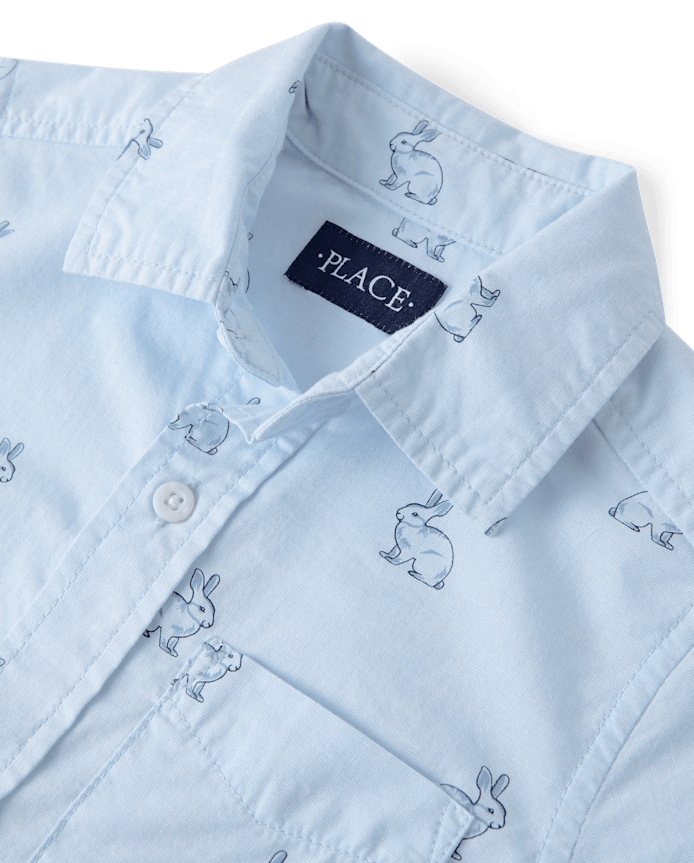Boys Dad And Me Bunny Poplin Button Up Shirt
