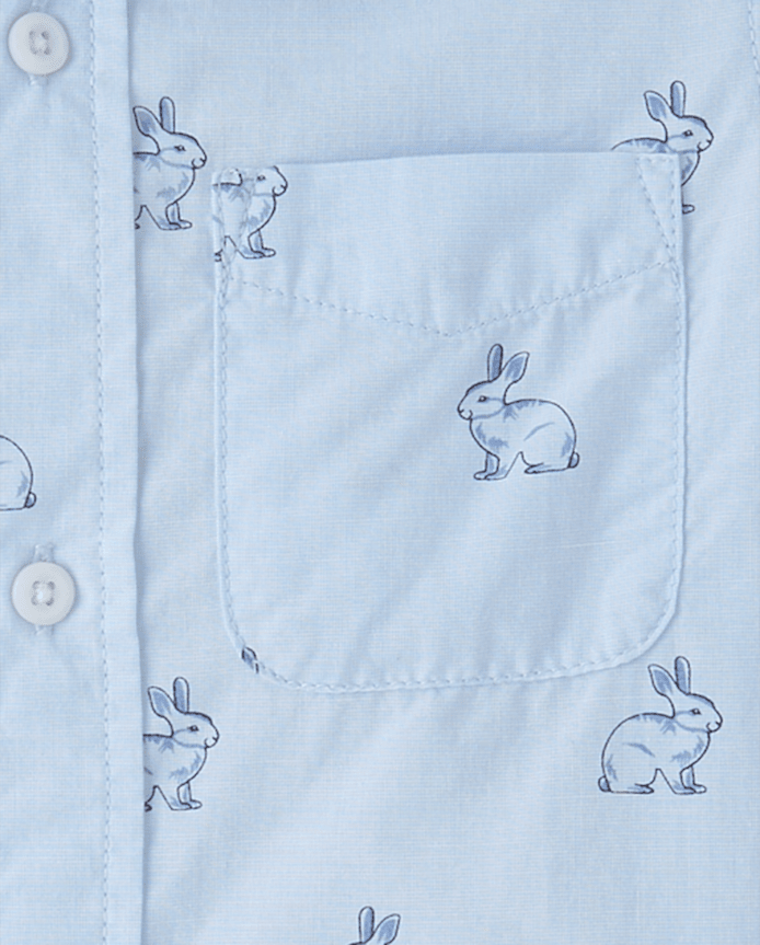Boys Dad And Me Bunny Poplin Button Up Shirt