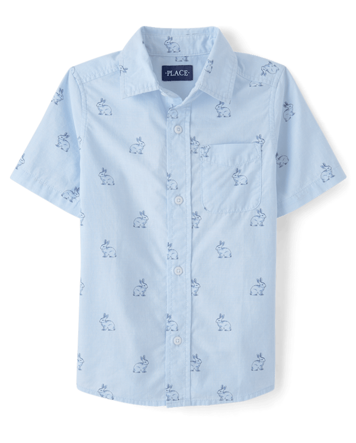 Boys Dad And Me Bunny Poplin Button Up Shirt