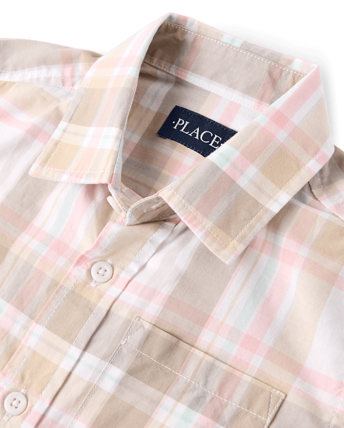 Boys Plaid Poplin Button Up Shirt