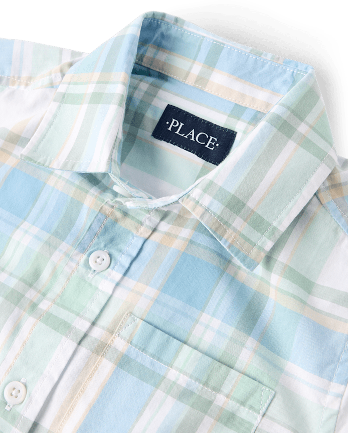 Boys Plaid Poplin Button Up Shirt