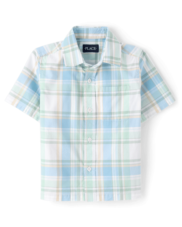 Boys Plaid Poplin Button Up Shirt