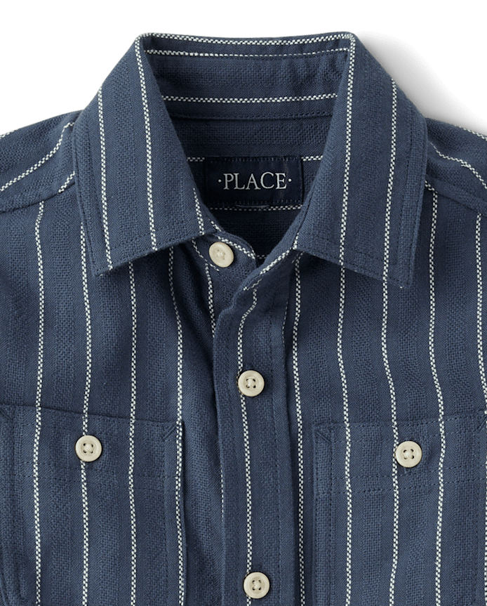 Boys Striped Textured Button Up Shirt