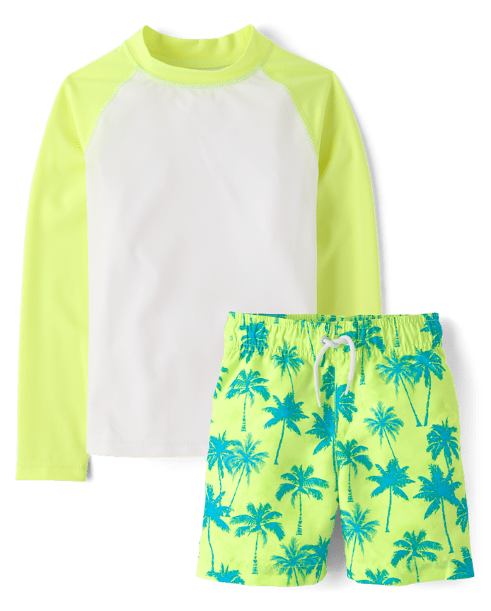 Boys Palm Tree Rashguard Swimsuit