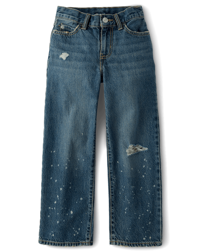 Boys Ripped Bleach Splatter Baggy Jeans
