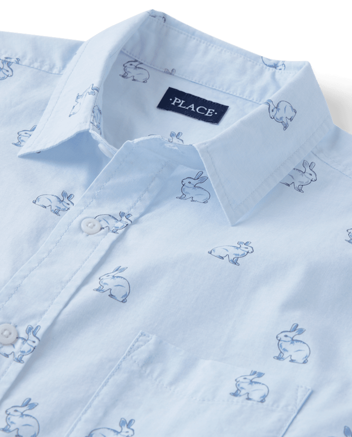Mens Dad And Me Bunny Poplin Button Up Shirt