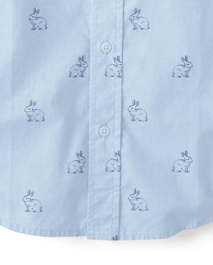 Mens Dad And Me Bunny Poplin Button Up Shirt