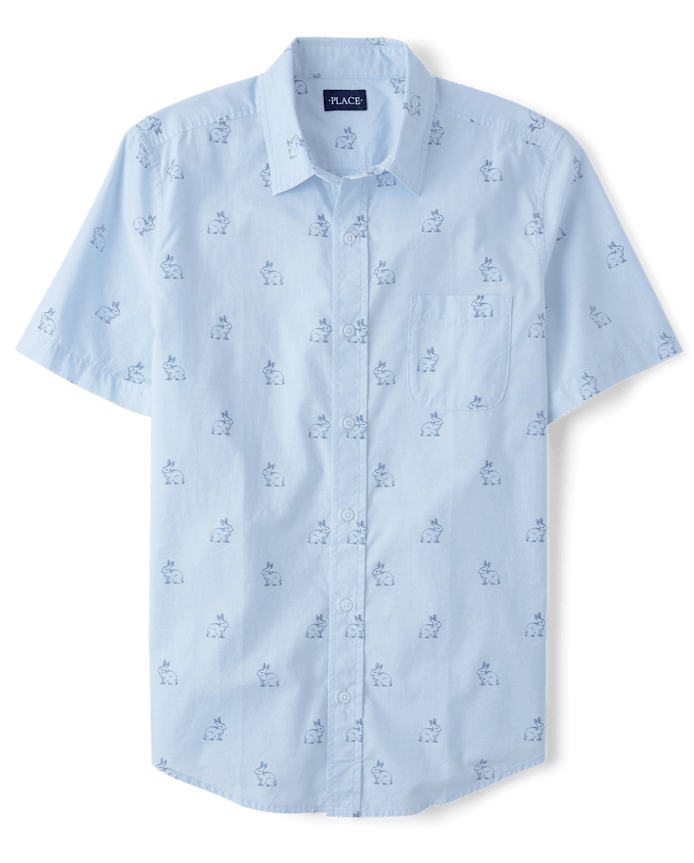 Mens Dad And Me Bunny Poplin Button Up Shirt