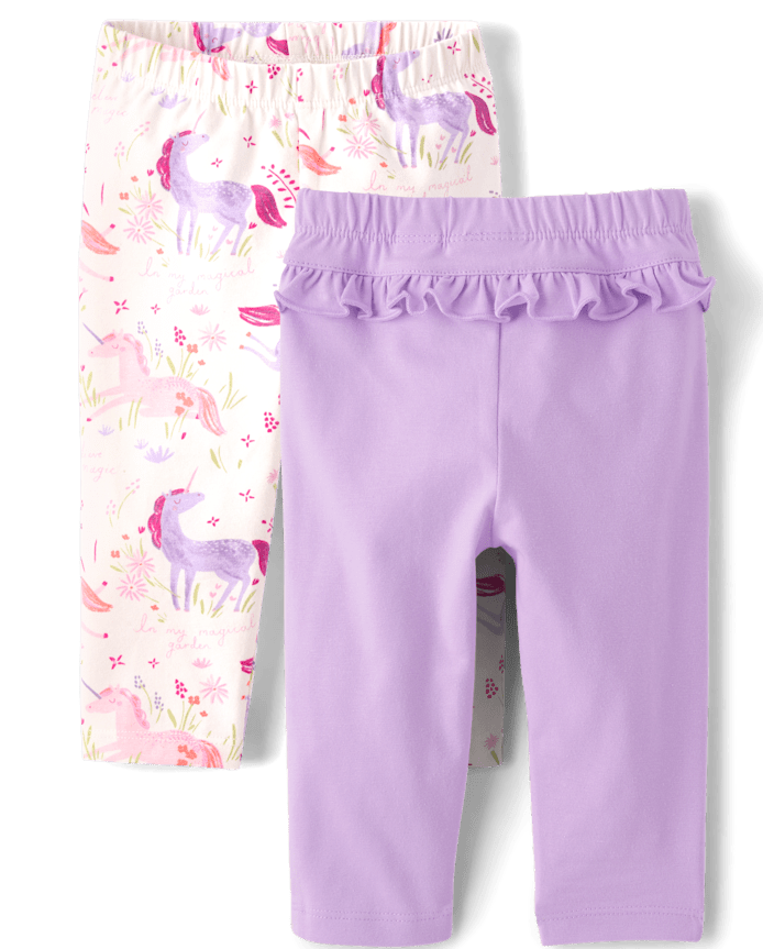 Baby Girls Unicorn Ruffle Leggings 2-Pack