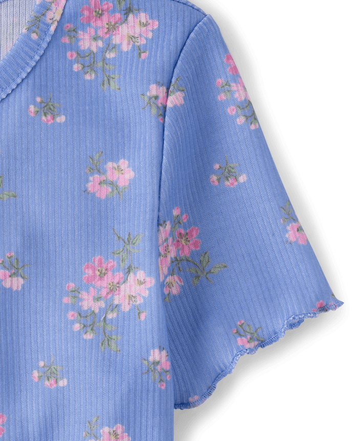 Girls Floral Ribbed Pajamas
