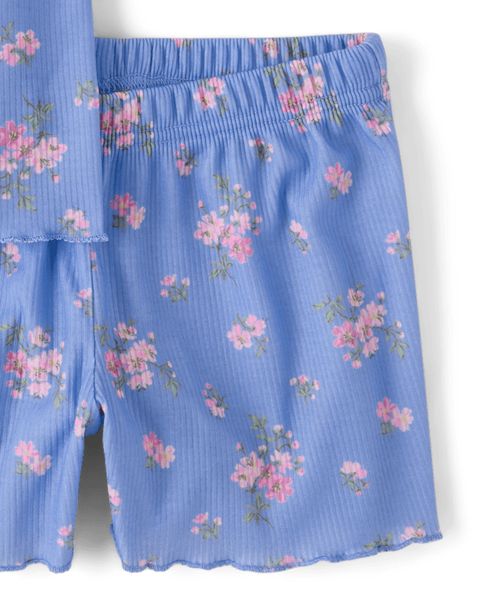 Girls Floral Ribbed Pajamas
