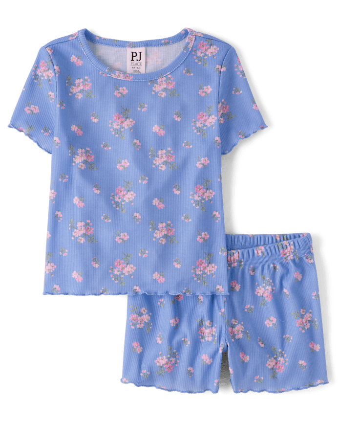 Girls Floral Ribbed Pajamas