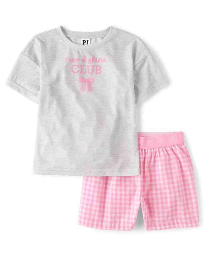 Girls Rise And Shine Club Gingham Pajamas
