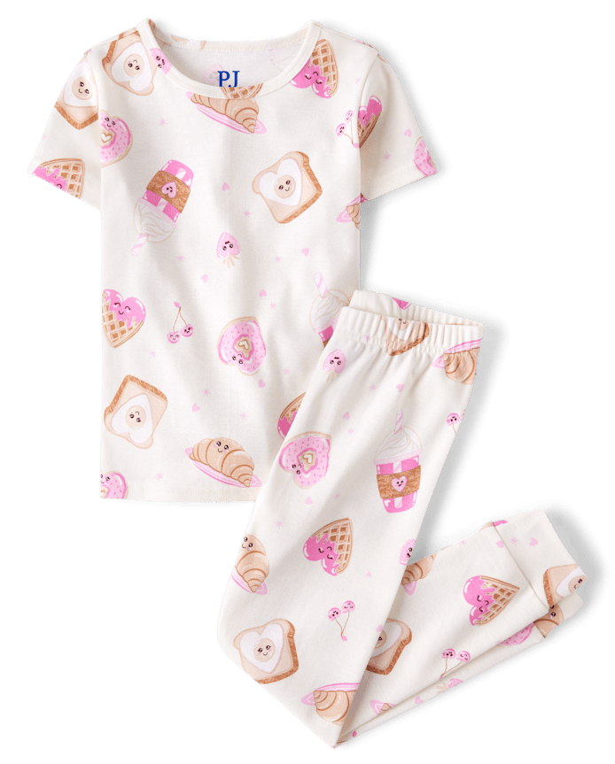 Girls Breakfast Hearts Snug Fit Cotton Pajamas