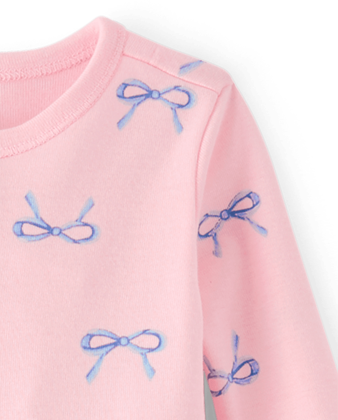 Baby And Toddler Girls Bow Snug Fit Cotton Footed One Piece Pajamas