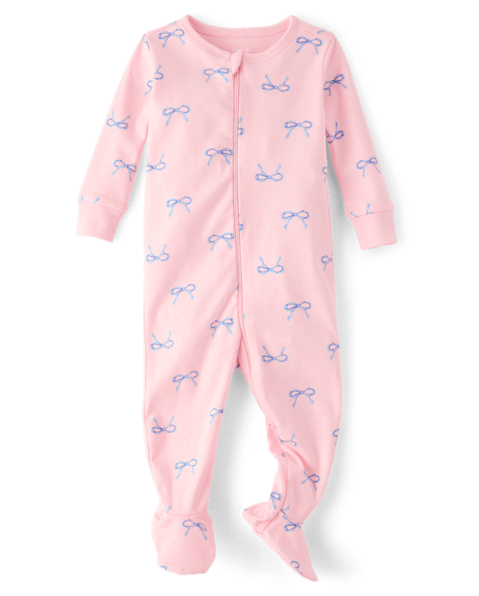 Baby And Toddler Girls Bow Snug Fit Cotton Footed One Piece Pajamas