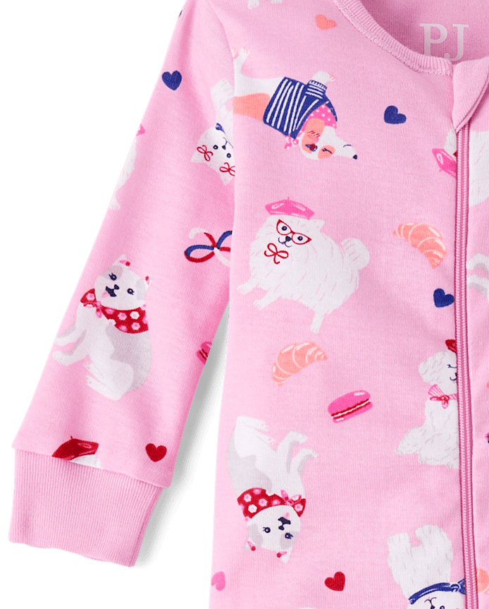 Baby And Toddler Girls Dog Snug Fit Cotton Footed One Piece Pajamas