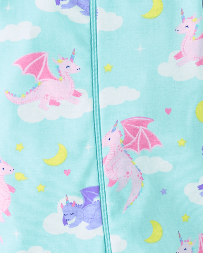 Baby And Toddler Girls Dragon Snug Fit Cotton Footed One Piece Pajamas