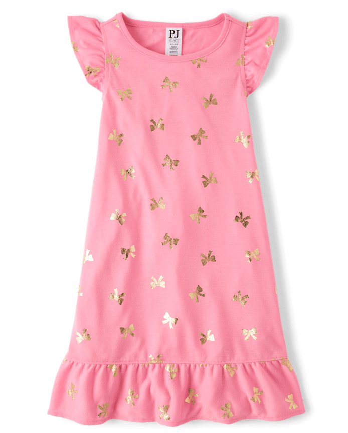 Girls Foil Bow Ruffle Nightgown