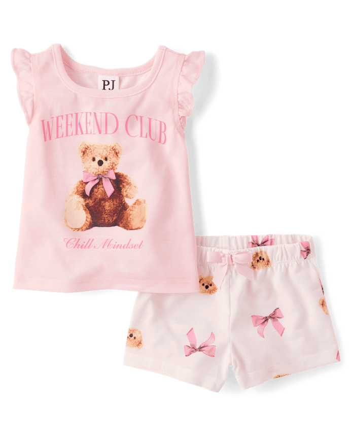 Baby And Toddler Girls Teddy Bear Bow Pajamas