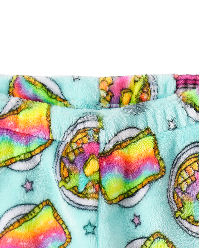 Girls Rainbow Breakfast Pajama Shorts - Cozy Fleece
