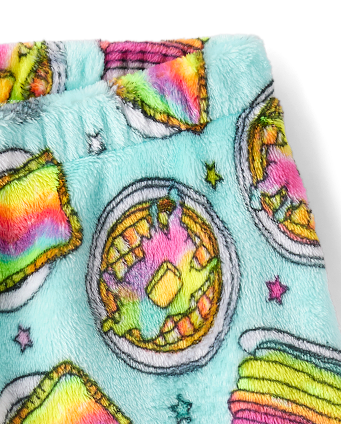 Girls Rainbow Breakfast Pajama Shorts - Cozy Fleece