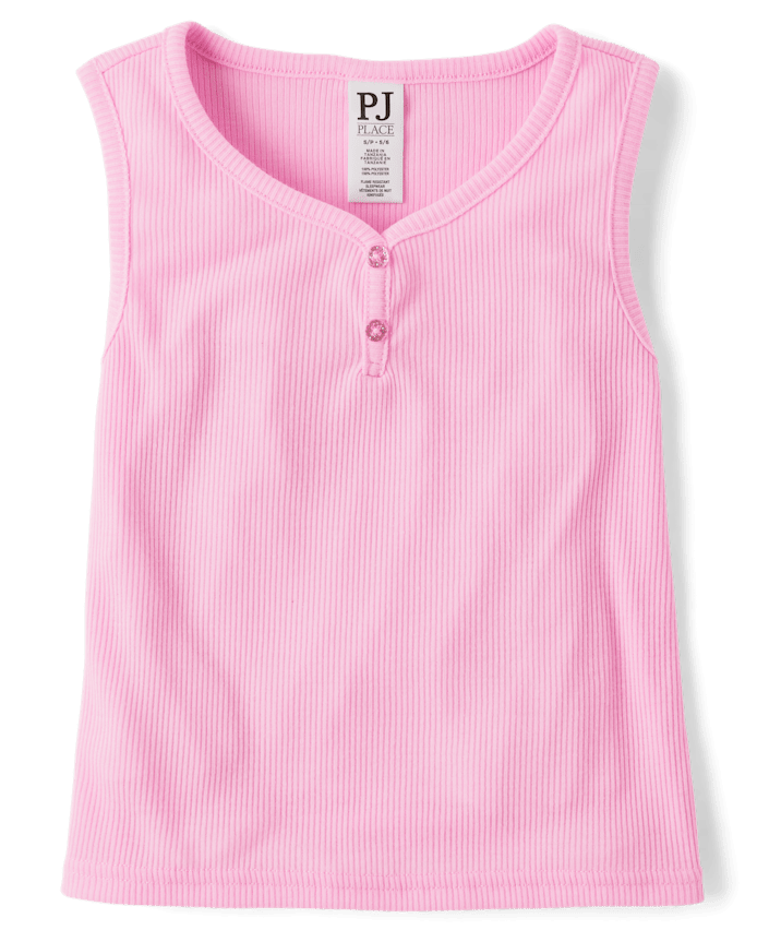 Girls Ribbed Henley Pajama Tank Top