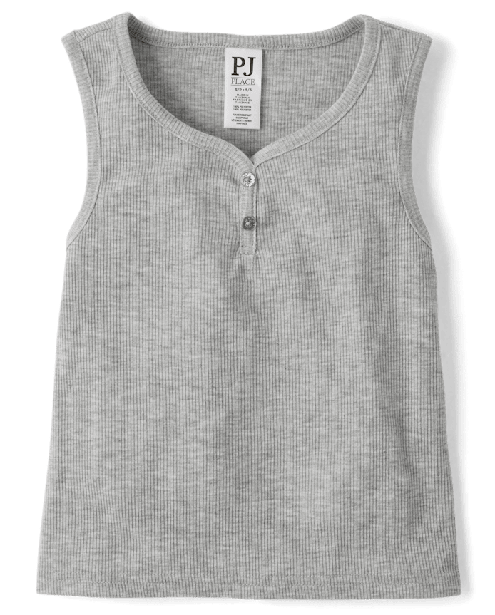 Girls Marled Ribbed Henley Pajama Tank Top