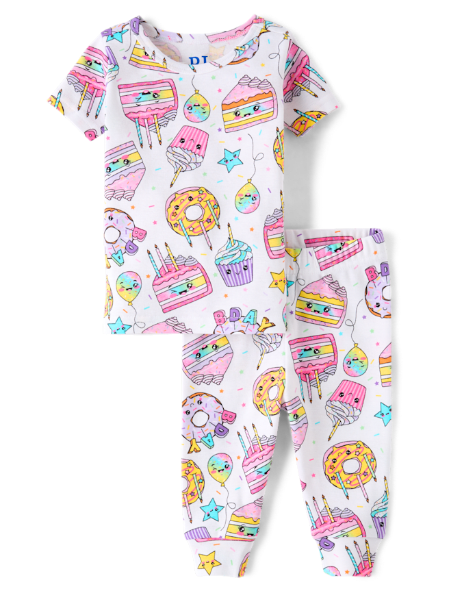 Baby And Toddler Girls Birthday Dessert Snug Fit Cotton Pajamas