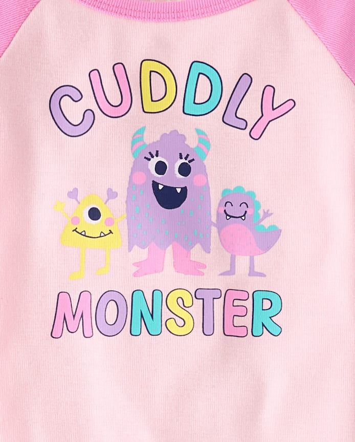 Baby And Toddler Girls Cuddly Monster Snug Fit Cotton Pajamas
