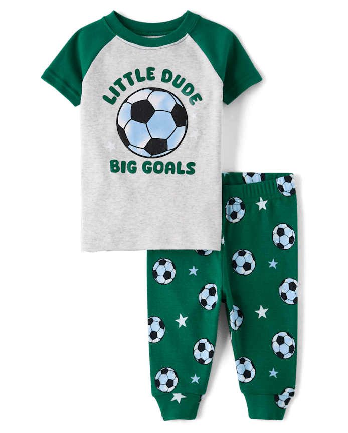 Baby And Toddler Boys Big Soccer Goals Snug Fit Cotton Pajamas