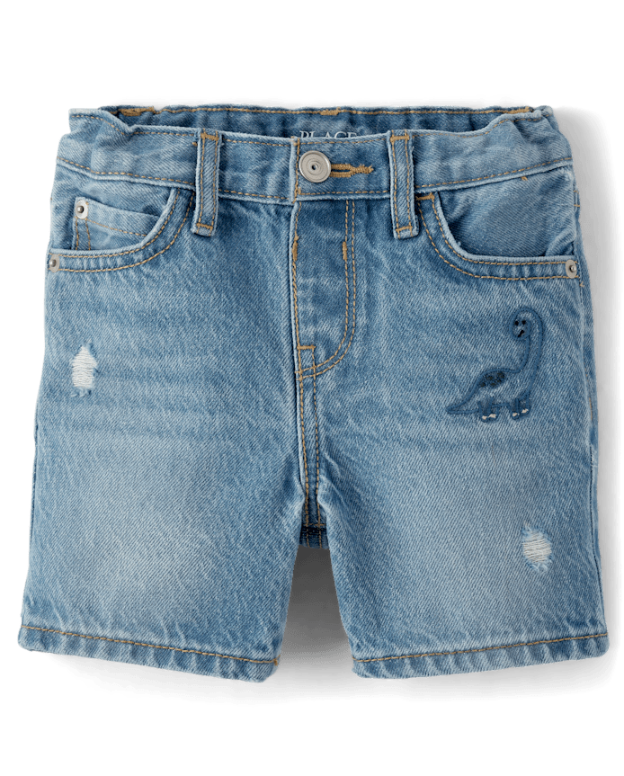 Baby And Toddler Boys Embroidered Dino Jean Shorts